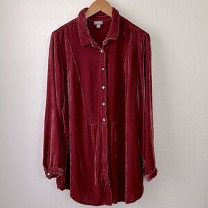 J JILL Velvet Rayon Silk Button-Up Shirt SZ XL